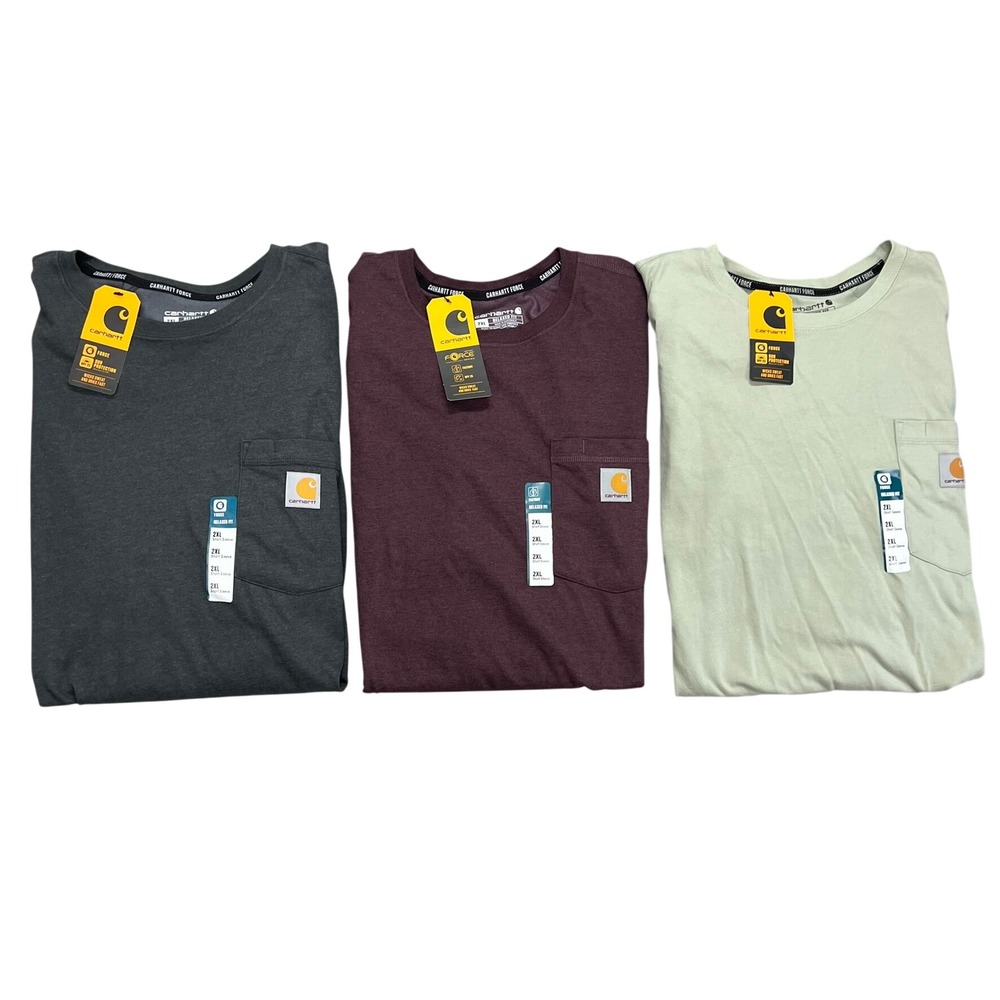 Carhartt Force Relaxed Fit Pocket T-Shirt 3 Pack Mens 2XL Black Burgundy Green